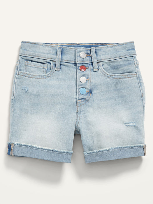 High-Waisted Button-Fly Midi Jean Shorts for Girls
