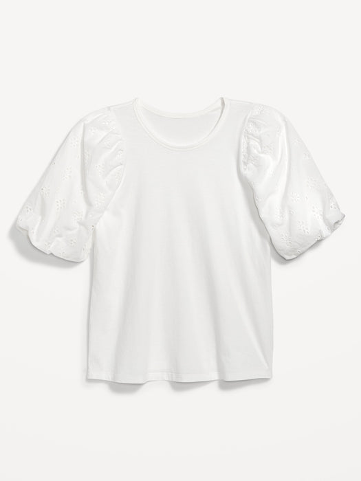 Puff-Sleeve Cutwork Top for Women