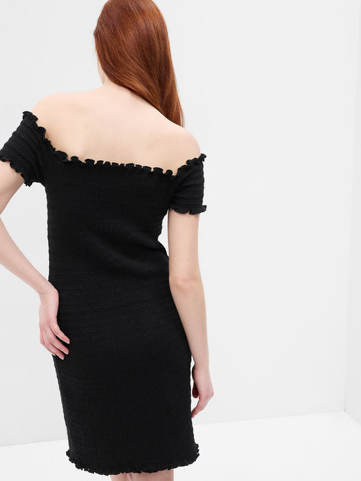 Off-Shoulder Smocked Mini Dress