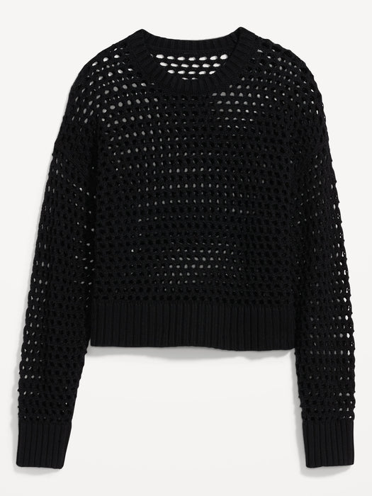 Open-Stitch Pullover Sweater for Women