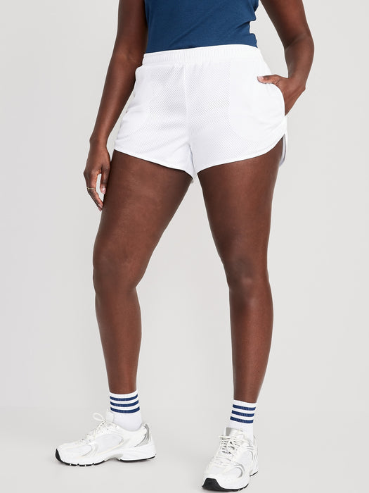 Mid-Rise Dolphin-Hem Mesh Performance Shorts -- 3-inch inseam