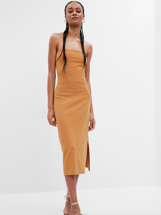 Modern Strapless Split-Hem Midi Dress