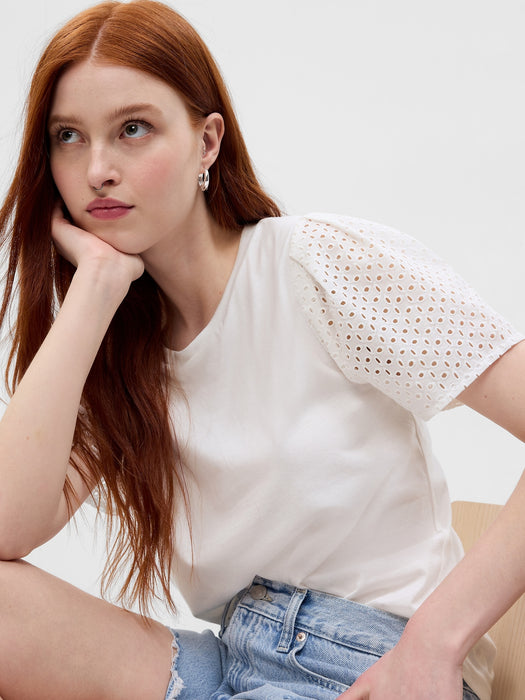 Organic Cotton Vintage Eyelet Puff Sleeve T-Shirt