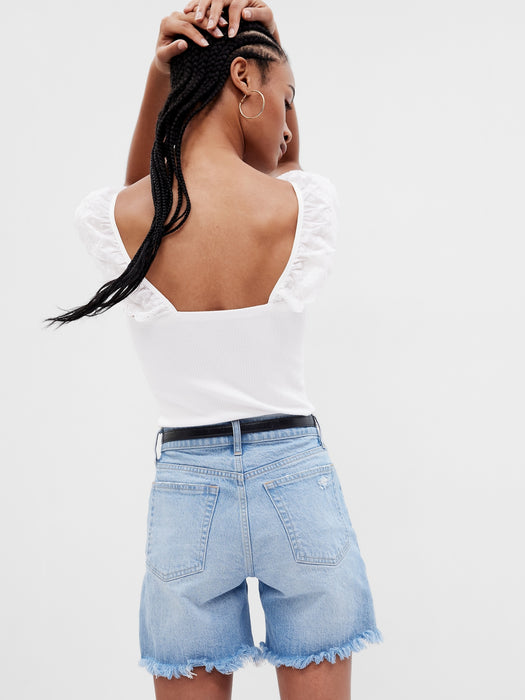 Rib Eyelet Flutter Sleeve Tank Top