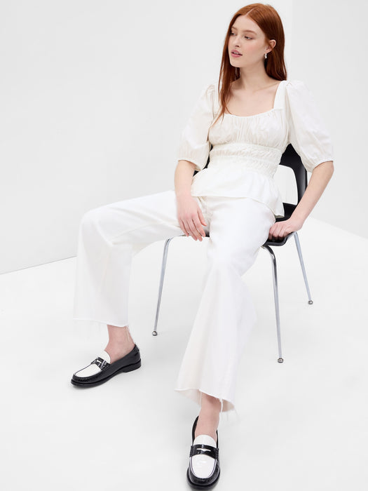 Puff Sleeve Cinched Waist Top