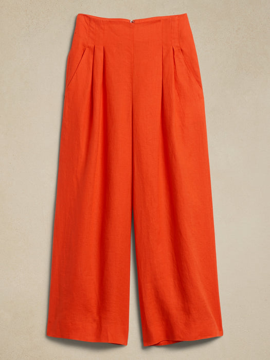 Mia Wide-Leg Cropped Linen Pant