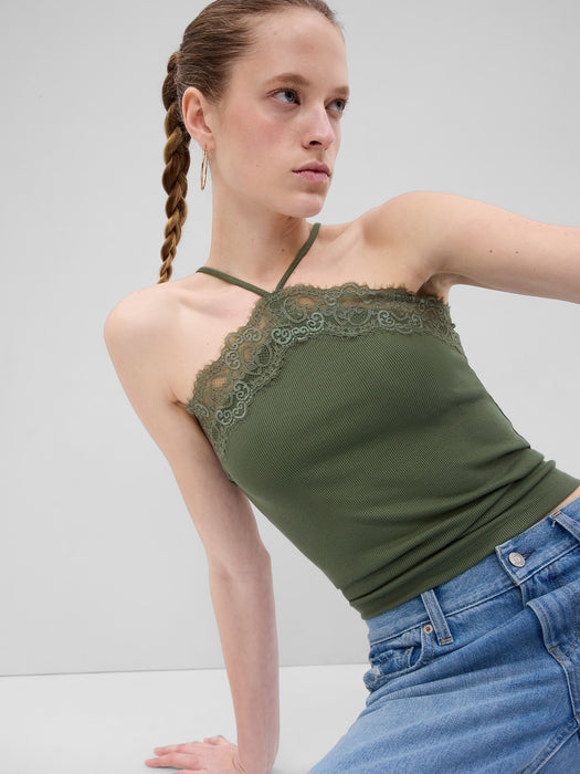 Rib Lace Halter Cami