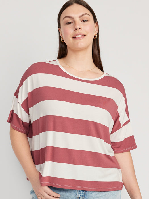 Luxe Oversized Striped Cropped T-Shirt for Women