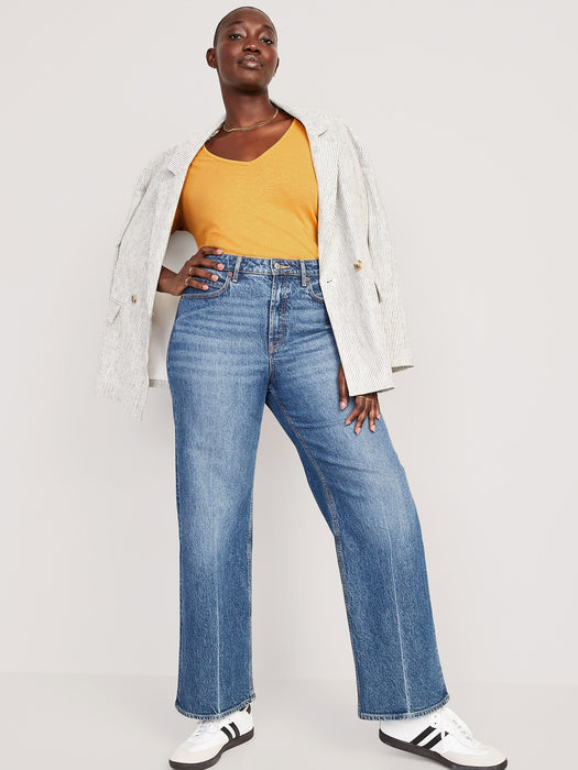 Luxe V-Neck Ribbed Slub-Knit T-Shirt for Women