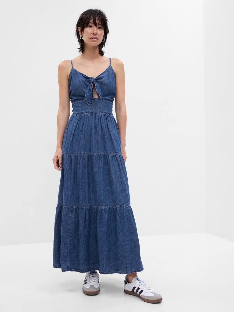 Tie-Front Tiered Denim Maxi Dress with Washwell — GAP (International)