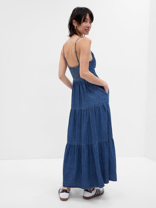 Tie-Front Tiered Denim Maxi Dress with Washwell GAP (International) Tie-Front Tiered Denim Maxi Dress with Washwell GAP (International)