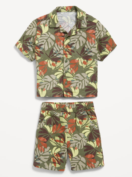 Printed Linen-Blend Shirt & Shorts Set for Toddler Boys
