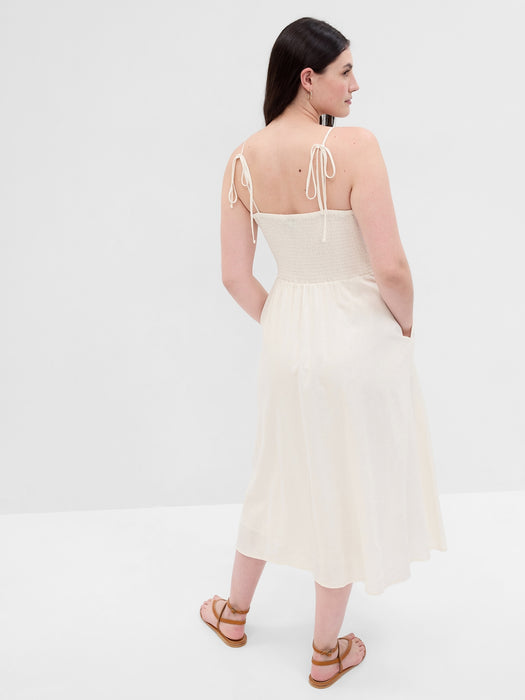 Linen-Blend Corset Midi Dress GAP (International) Linen-Blend Corset Midi Dress GAP (International)