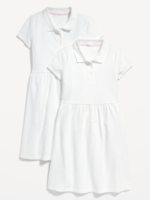 School Uniform Fit & Flare Pique Polo Dress 2-Pack for Girls