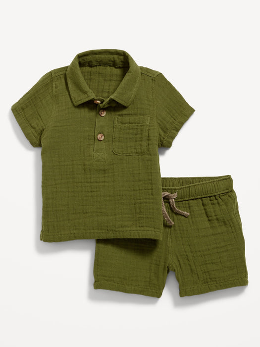 Unisex Textured Double-Weave Shirt & Shorts Set for Baby