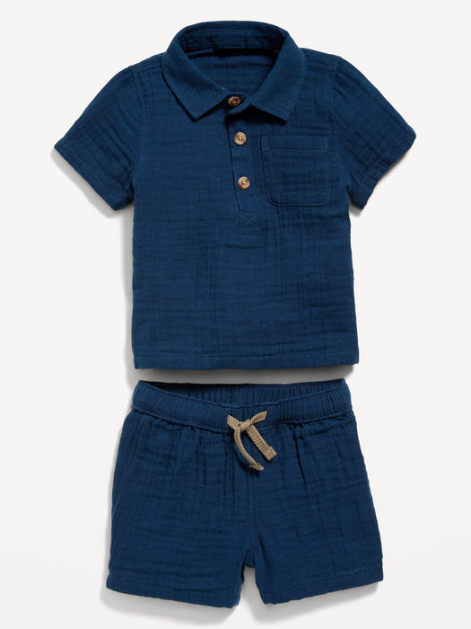 Unisex Textured Double-Weave Shirt & Shorts Set for Baby