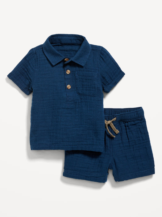 Unisex Textured Double-Weave Shirt & Shorts Set for Baby