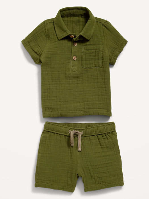 Unisex Textured Double-Weave Shirt & Shorts Set for Baby