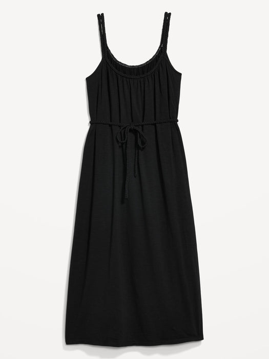 Maternity Sleeveless Tie-Waist Nursing Midi Swing Dress