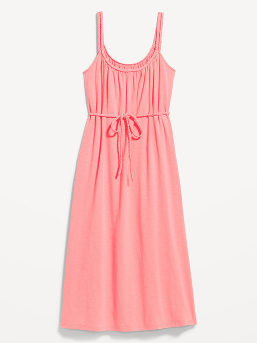 Maternity Sleeveless Tie-Waist Nursing Midi Swing Dress