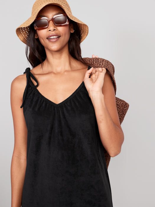 Tie-Shoulder V-Neck Terry Midi  Swing Dress for Women