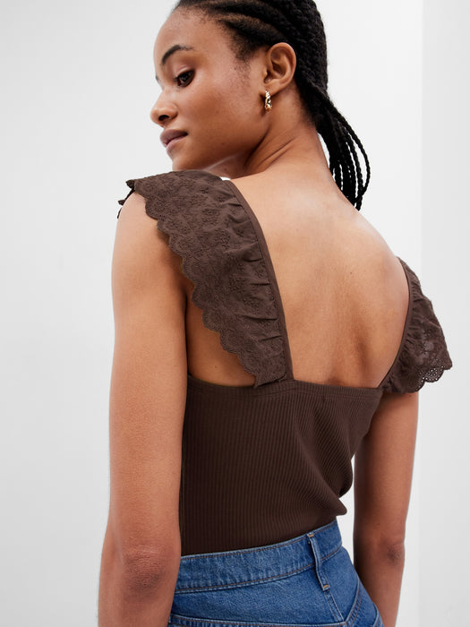 Rib Eyelet Flutter Sleeve Tank Top