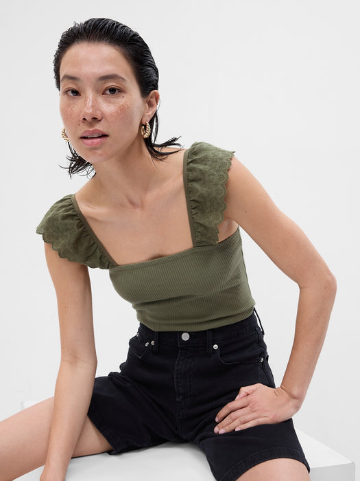 Rib Eyelet Flutter Sleeve Tank Top
