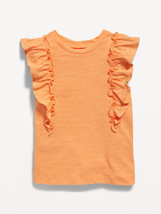 Ruffle-Sleeve Slub-Knit Top for Toddler Girls