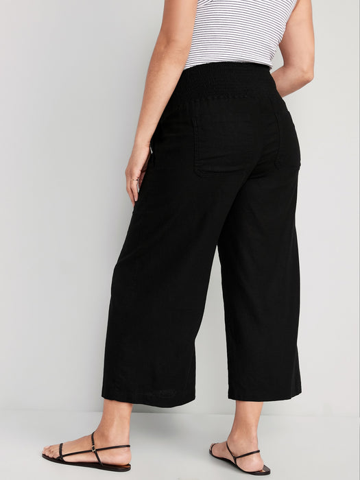Maternity Smocked-Waist Linen-Blend Wide-Leg Pants