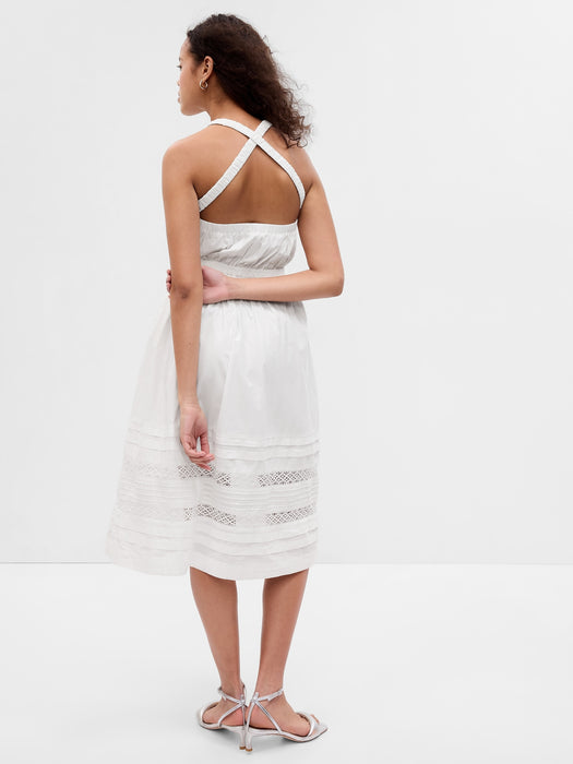 Lace Cross-Back Midi Dress