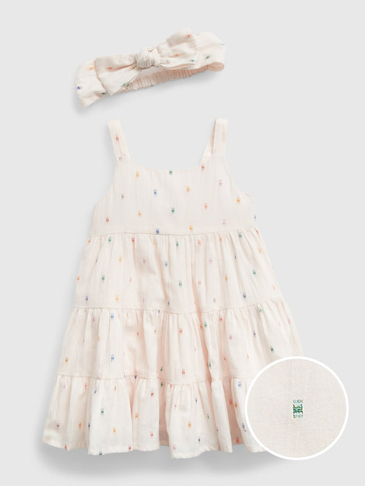 Baby Shiny Embroidered Tiered Dress Set