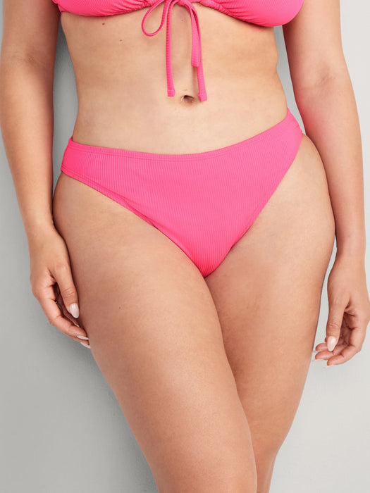 High-Waisted French-Cut Ribbed Bikini Swim Bottoms