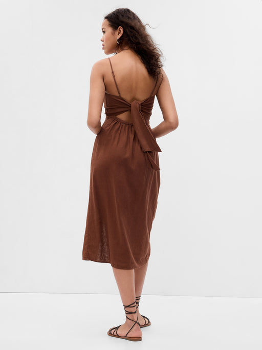 Linen-Blend Tie-Back Corset Midi Dress GAP (International) Linen-Blend Tie-Back Corset Midi Dress GAP (International)