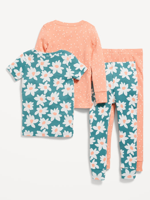 Unisex 4-Piece Printed Snug-Fit Pajama Set for Toddler & Baby