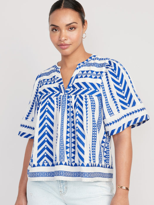 Short-Sleeve Textured V-Neck Top for Women