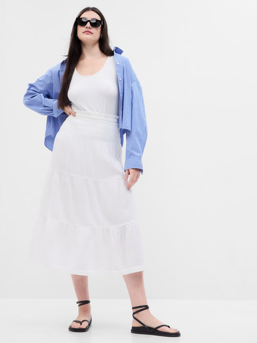 Smocked Tiered Midi Skirt