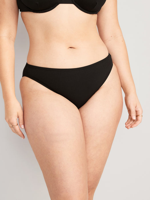 High-Waisted French-Cut Ribbed Bikini Swim Bottoms