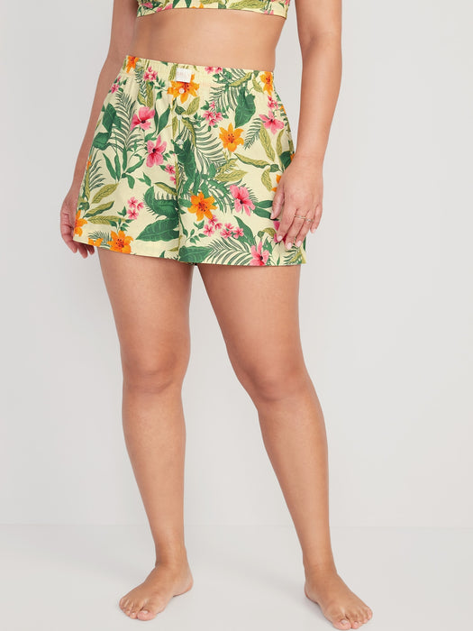 High-Waisted Printed Poplin Pajama Shorts for Women -- 3.5-inch inseam