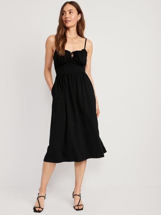 Fit & Flare Tie-Front Cami Midi Dress for Women