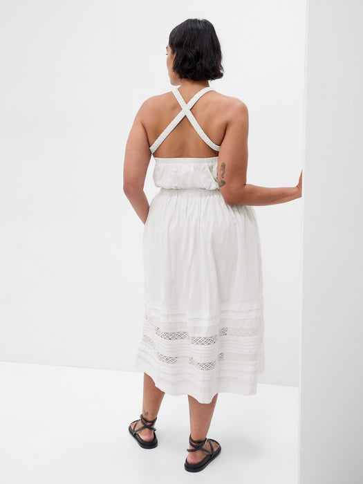 Lace Cross-Back Midi Dress