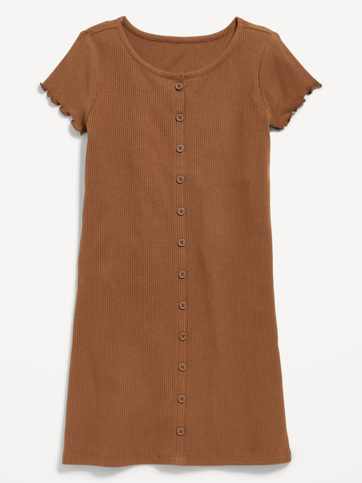 Short-Sleeve Rib-Knit Button-Front Dress for Girls