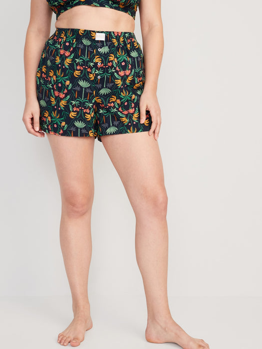 High-Waisted Printed Poplin Pajama Shorts for Women -- 3.5-inch inseam