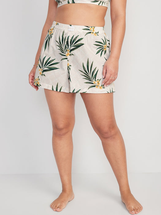 High-Waisted Printed Poplin Pajama Shorts for Women -- 3.5-inch inseam