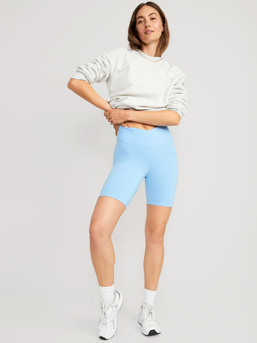 Extra High-Waisted PowerChill Crossover Hidden-Pocket Biker Shorts for Women -- 8-inch inseam