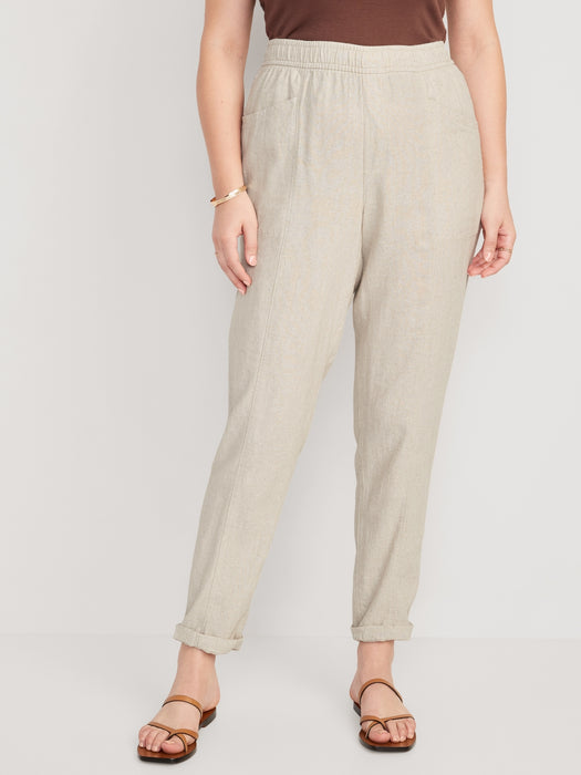 High-Waisted Cropped Linen-Blend Tapered Pants