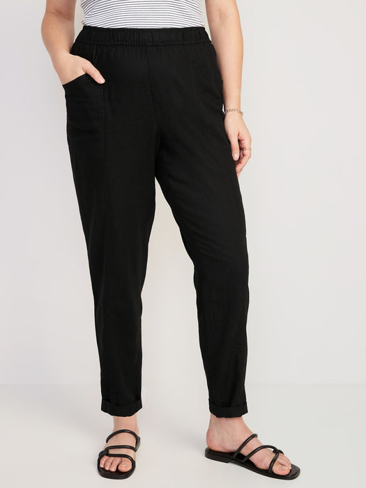 High-Waisted Cropped Linen-Blend Tapered Pants for Women