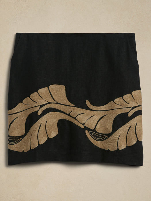Botanica Embroidered Linen Mini Skirt