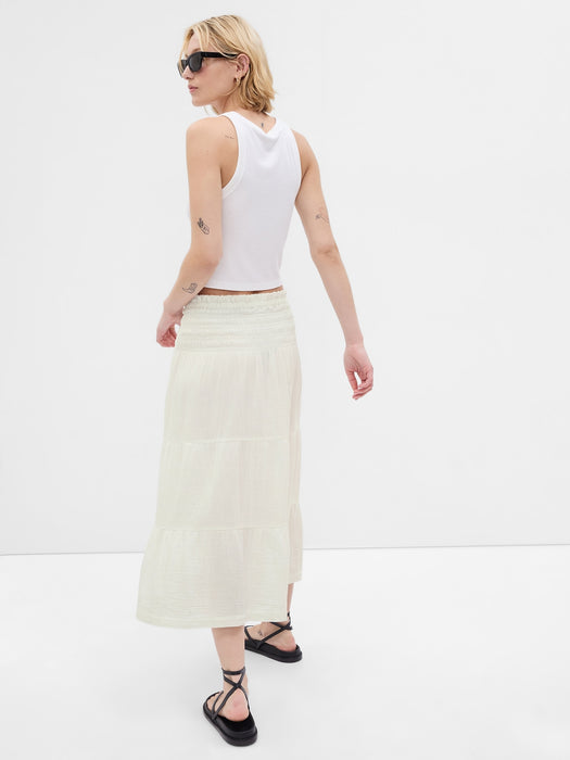 Smocked Tiered Midi Skirt