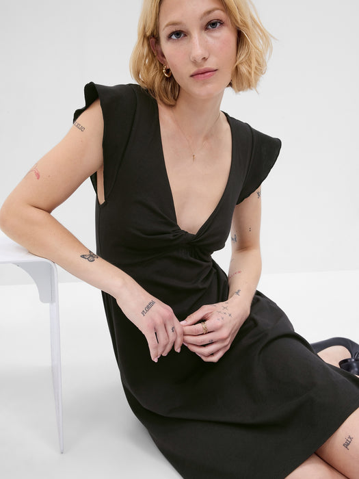 Flutter Sleeve Twist-Front Mini Dress