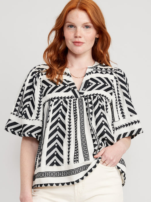 Short-Sleeve Textured V-Neck Top for Women